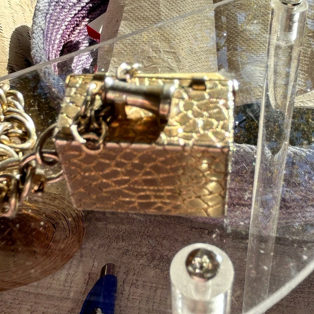 Gold Tone Bracelet w/Old Fashion Mother of Pearl Phone embellished w/Faux Gems - Picture 6 of 6